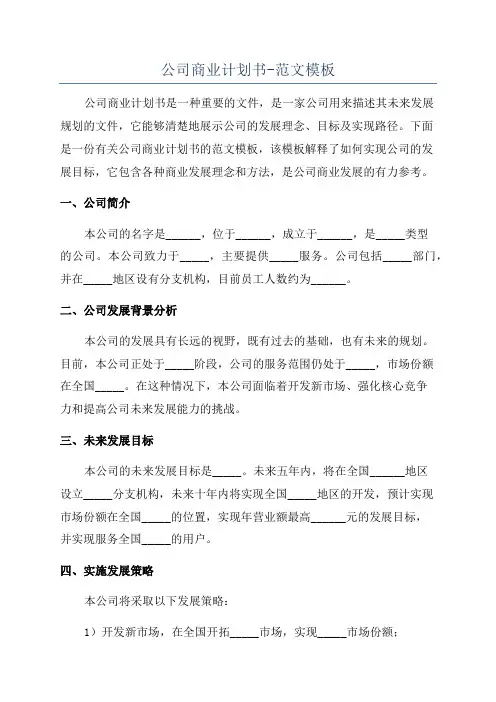 公司商业计划书-范文模板