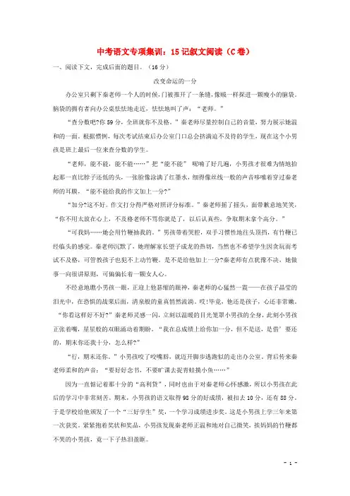 2018年中考语文专项集训15记叙文阅读(C卷)