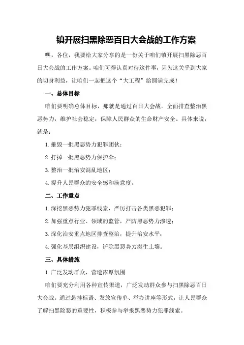 XX镇开展扫黑除恶百日大会战的工作方案