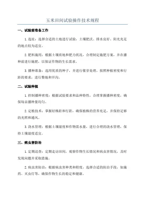 玉米田间试验操作技术规程