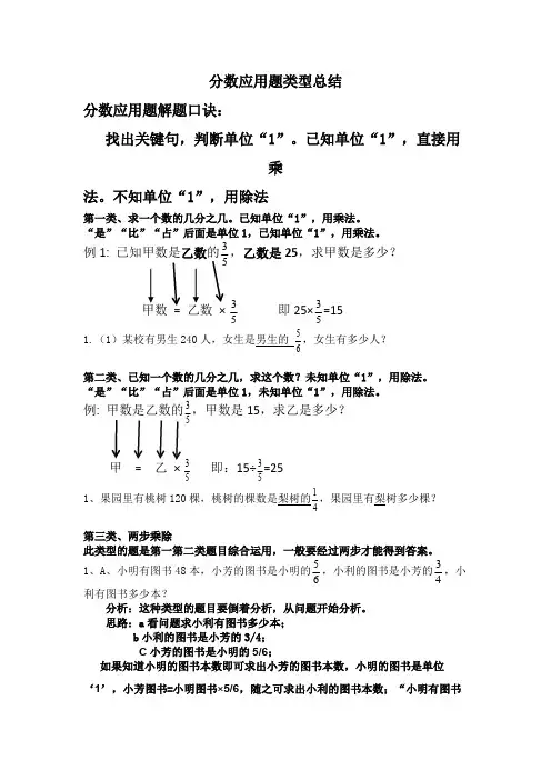 (完整版)六年级分数乘除法应用题类型总结,推荐文档