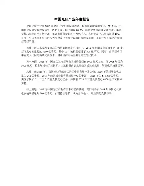 中国光伏产业年度报告