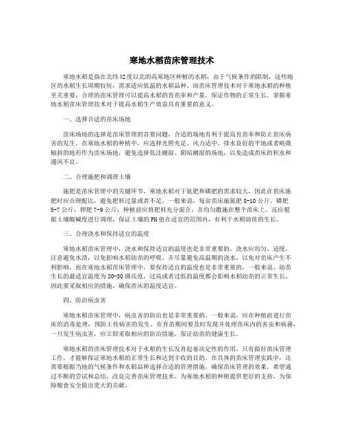 寒地水稻苗床管理技术