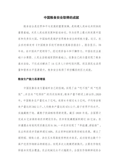 中国粮食安全取得的成就