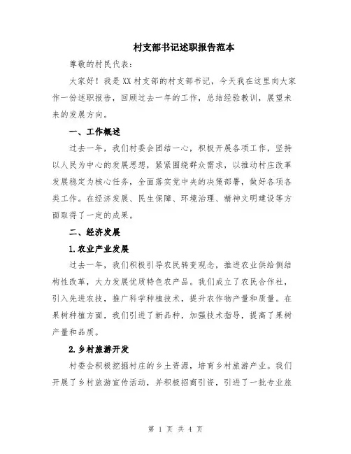 村支部书记述职报告范本