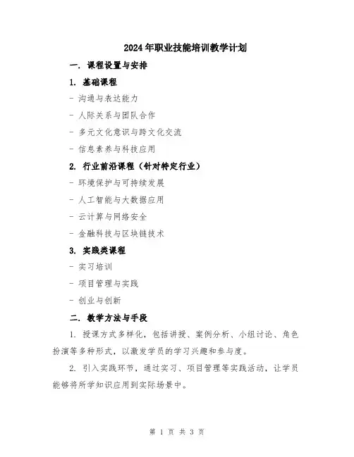 2024年职业技能培训教学计划