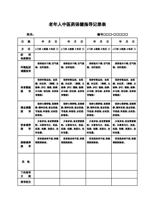 老年人中医药保健指导记录表
