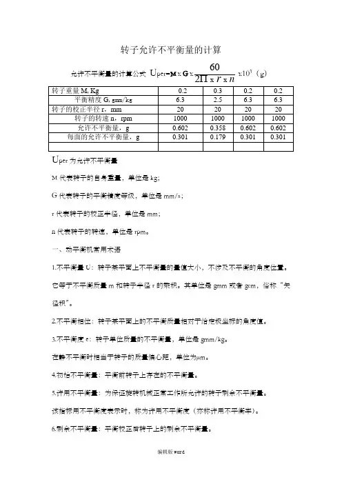 转子允许不平衡量的计算