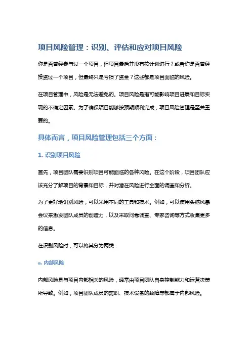 项目风险管理：识别、评估和应对项目风险