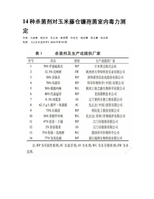 14种杀菌剂对玉米藤仓镰孢菌室内毒力测定