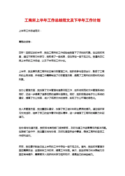 工商所上半年工作总结范文及下半年工作计划
