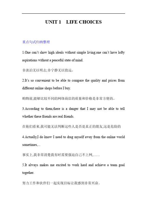 (新教材)北师大版必修第一册unit1重点句式归纳整理
