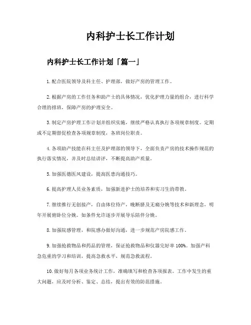 内科护士长工作计划
