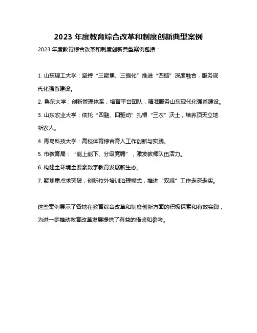 2023年度教育综合改革和制度创新典型案例