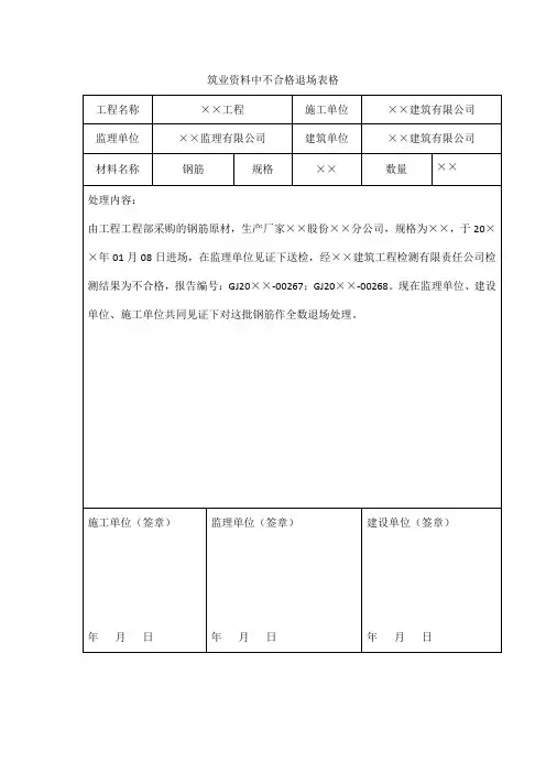 筑业资料中不合格退场表格