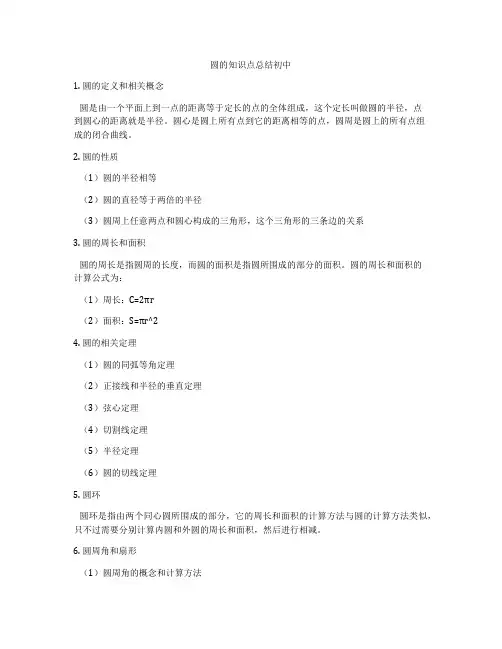 圆的知识点总结初中