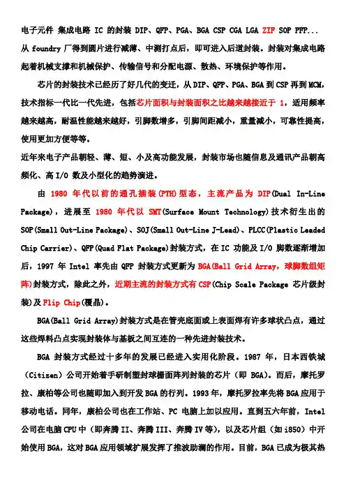 电子元件 集成电路 IC 的封装 DIP、QFP、PGA、BGA CSP CGA LGA ZIF SOP PFP
