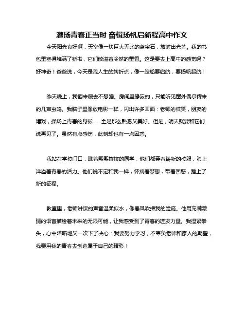 激扬青春正当时 奋楫扬帆启新程高中作文