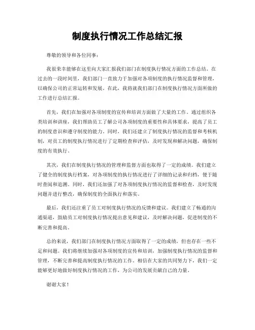 制度执行情况工作总结汇报