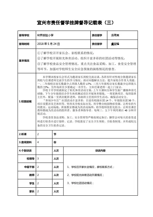宜兴市责任督学挂牌督导记载表(三)