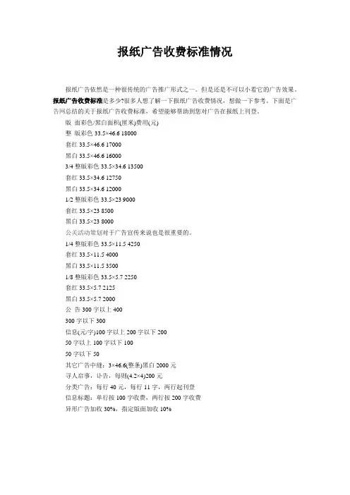 报纸广告收费标准情况