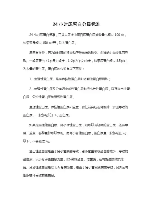 24小时尿蛋白分级标准