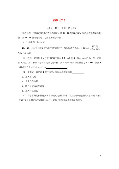 (统考版)2023高考化学二轮专题复习 考前非选择题适应性训练训练(二)
