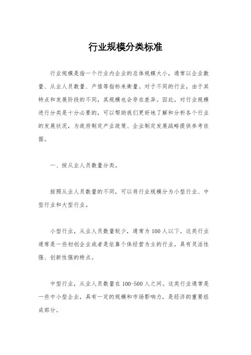 行业规模分类标准