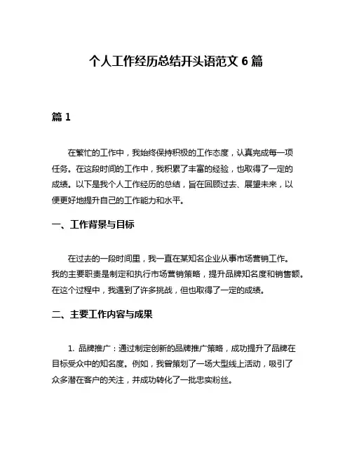 个人工作经历总结开头语范文6篇