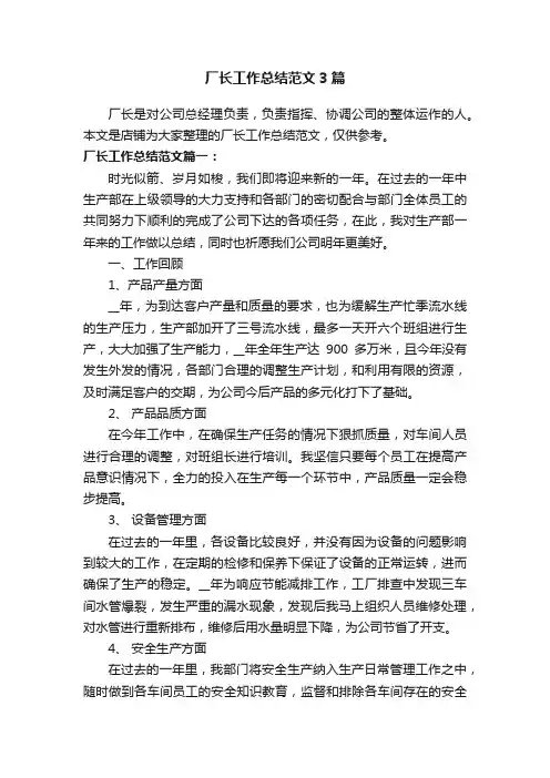 厂长工作总结范文3篇
