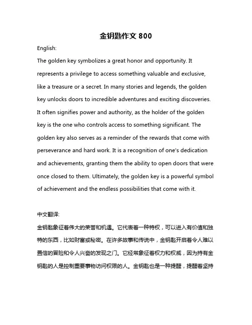 金钥匙作文800