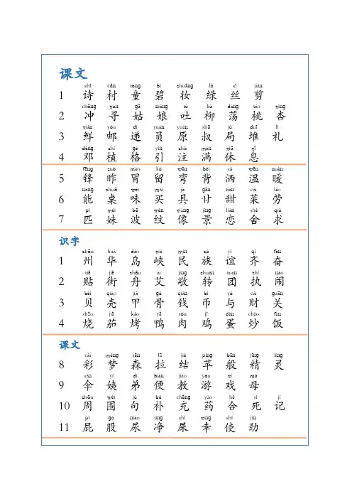 二年级下册语文二类字加拼音