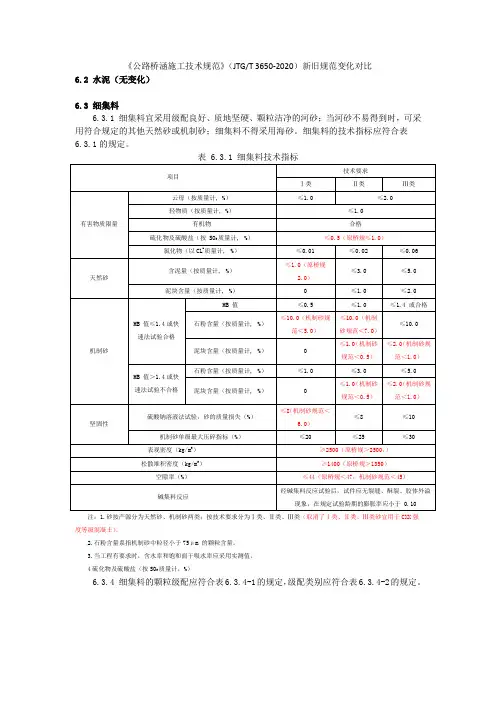 公路桥涵施工技术规范3650-2020新旧规范变化对比