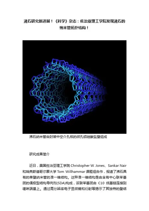 沸石研究新进展！《科学》杂志：佐治亚理工学院发现沸石的纳米管拓扑结构！