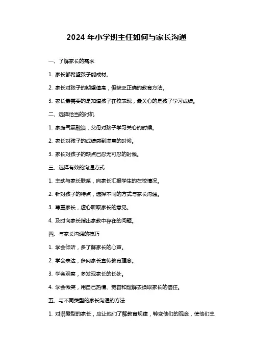 2024年小学班主任如何与家长沟通