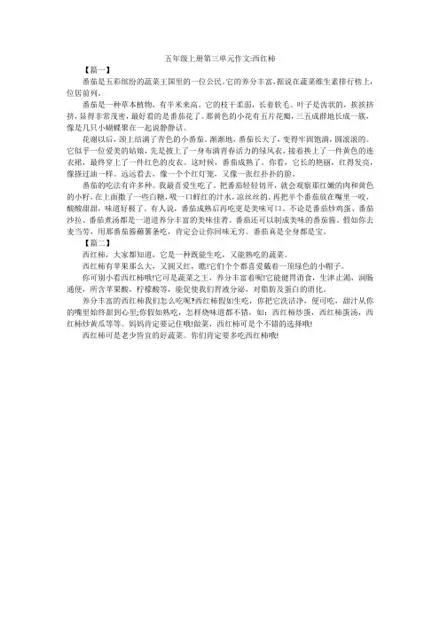 五年级上册第三单元作文-西红柿