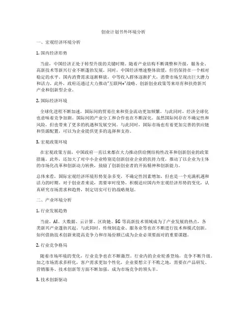 创业计划书外环境分析