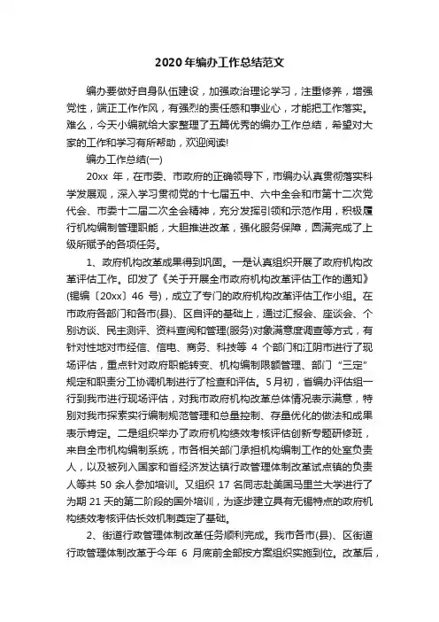 2020年编办工作总结范文