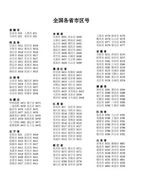 全国各地区号