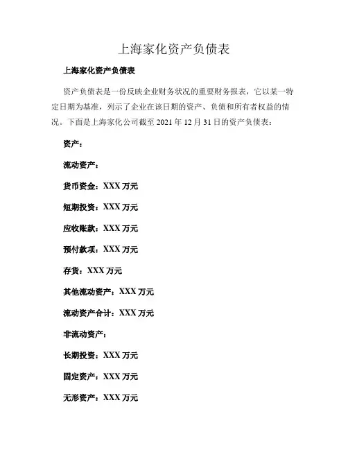 上海家化资产负债表