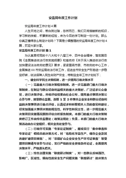 安监局年度工作计划