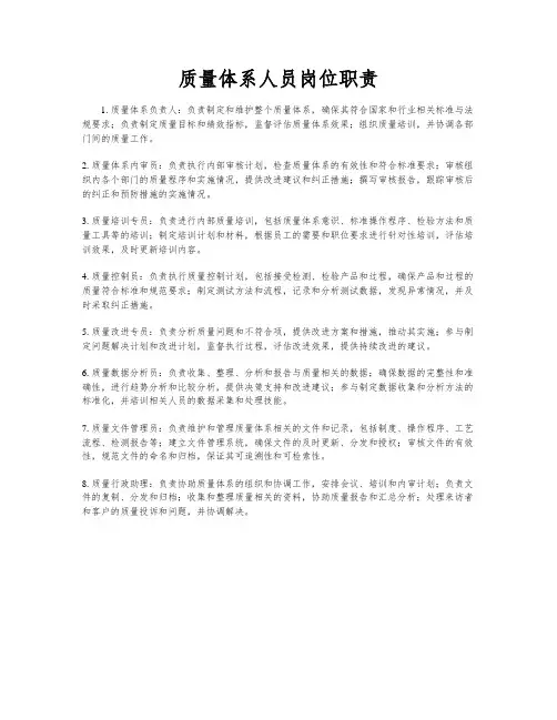 质量体系人员岗位职责