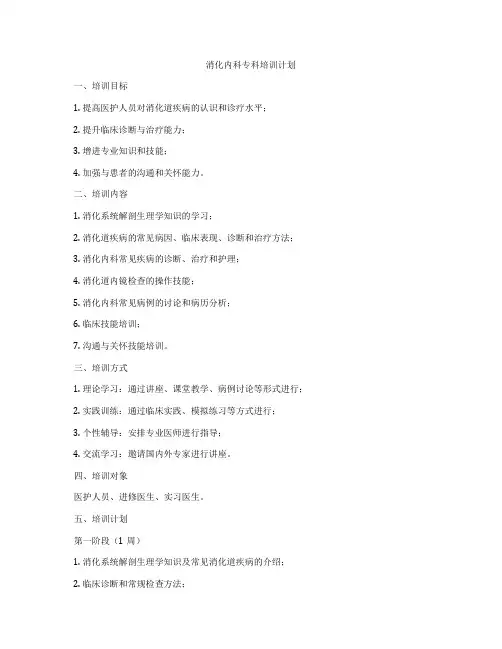 消化内科专科培训计划