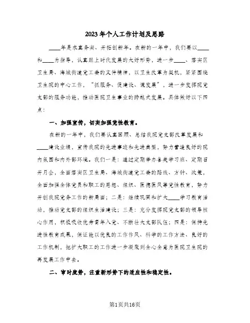 2023年个人工作计划及思路(6篇)