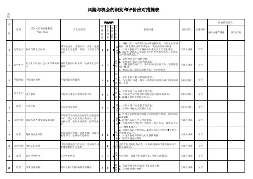 风险与机会识别和评价应对措施表