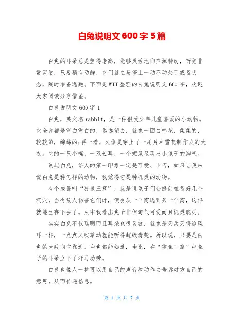 白兔说明文600字5篇