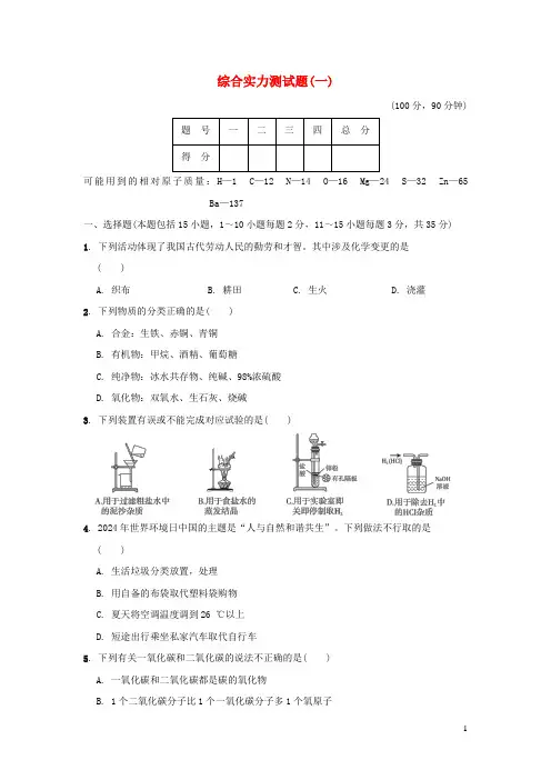 2024九年级化学下册综合能力测试卷一沪教版