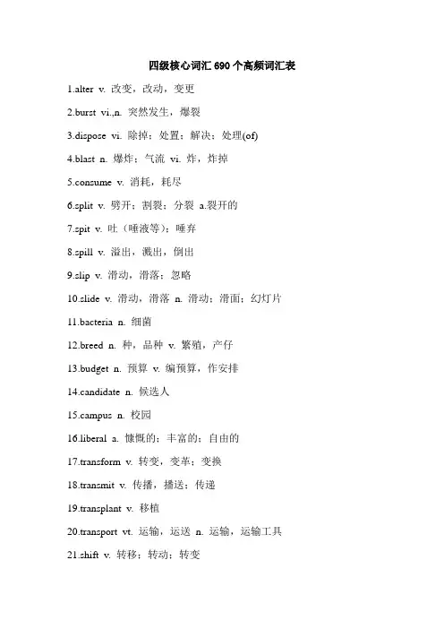 四级核心词汇690个高频词汇表