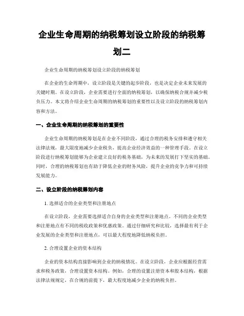 企业生命周期的纳税筹划设立阶段的纳税筹划二