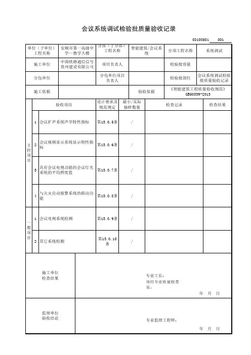 会议系统调试检验批质量验收记录